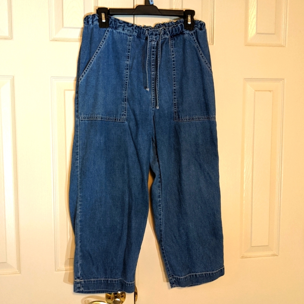 Paul Harris Denim EUC cotton drawstring Capri jeans medium blue